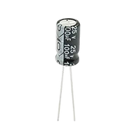 Capacitor Electrolítico de Aluminio, Radial de 100 µFd, 25 Vcc, 105 °C, 6.3 x 11 mm.