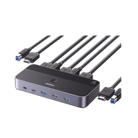 Conmutador KVM HDMI 4K | HDMI 2.0 | 2 Entradas 1 Salida | 4 Puertos USB 3.0 (3 USB-A *1 USB-C) | Soporta 4K@60Hz | HDR | Indicador Led | Compatible Win, MacOs y Linux | Carcasa de Aluminio.