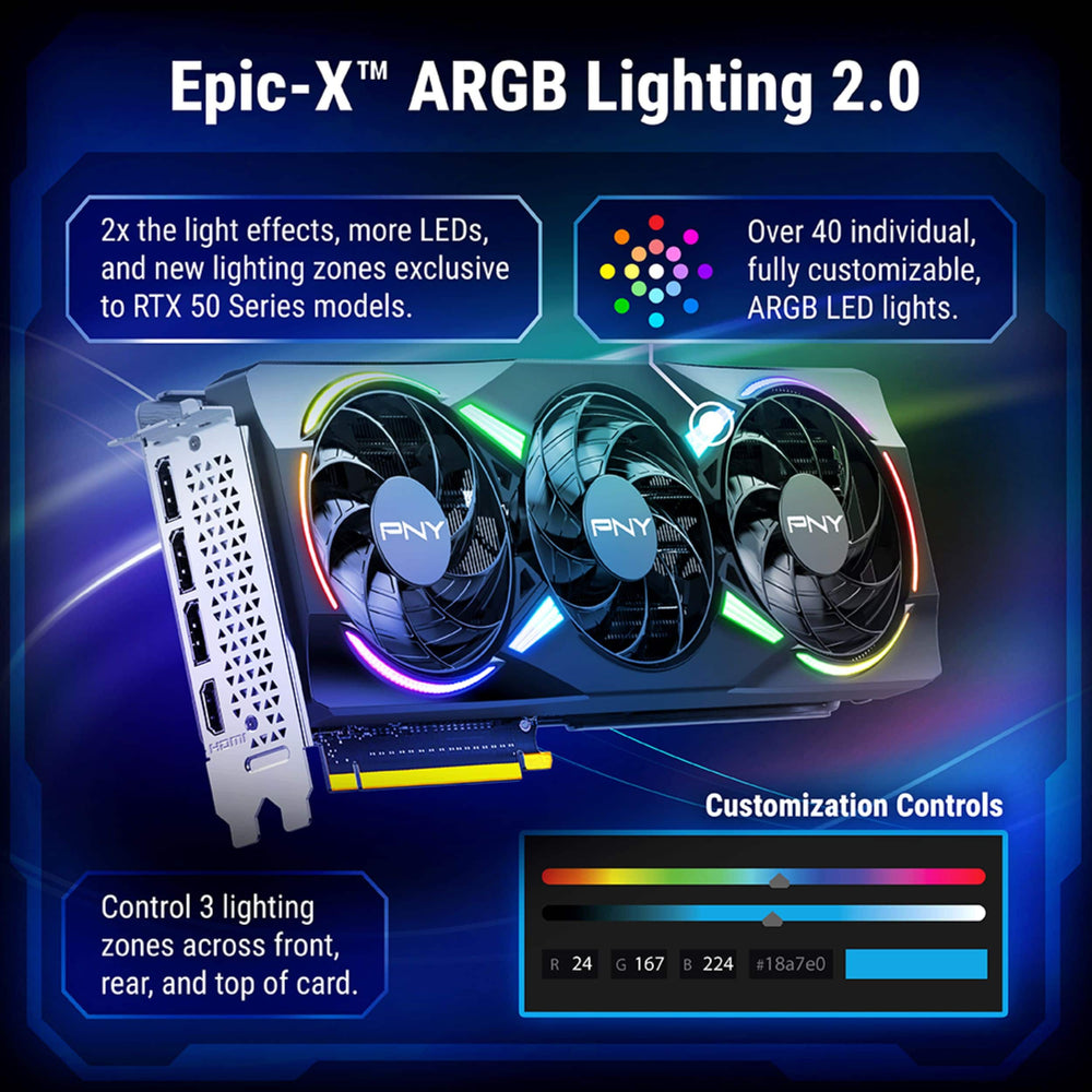 Tarjeta de Video PNY NVIDIA GeForce RTX 5070 Epic-X ARGB Overclocked 12GB GDDR7 - Negra