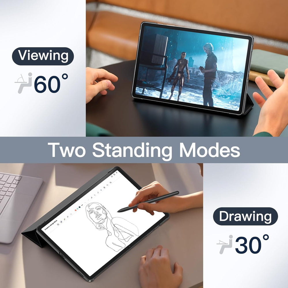 JETech Funda para Samsung Galaxy Tab S10 Lite / S10 FE / S9 FE 10.9 Pulgadas, Slim Translúcida Respaldo Trifold, Admite Carga de S Pen - Color negro