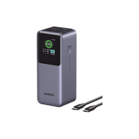 Power Bank de 20000mAh | 3 Salidas 130W Max. | USB-A + 2 USB-C | PD 3.0 | QC3.0 | FCP | SCP | Pantalla Inteligente | Carcasa Ignifuga | Color Gris | Incluye Cable USB de 50cm | Carga tu Laptop de Manera Segura.