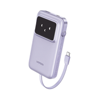 Power Bank Serie Uno |  10000mAh | 30W |  con Cable USB-C Incorporado | 2 Salidas 30W Max. | Pantalla Inteligente | Carcasa Ignifuga | Aprobado por Aerolíneas.| Color Purple.