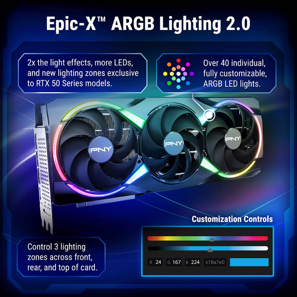 Tarjeta de Video PNY NVIDIA GeForce RTX 5080 Epic-X ARGB Overclocked 16GB GDDR7 - Negra