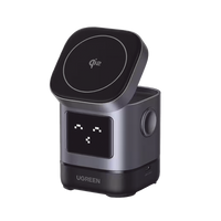 Cargador Inalámbrico Robot 2 en 1 UGREEN Qi2 / 15W Ultra Rápido para iPhone / 5W para AirPods / Pantalla Inteligente con Expresiones / Imanes N48H / Puerto USB-C 5W para Apple Watch / Compatibilidad MPP