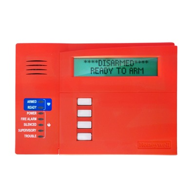 Teclado alfanumérico LCD con indicadores de incendio para paneles combinados de incendio e intrusión