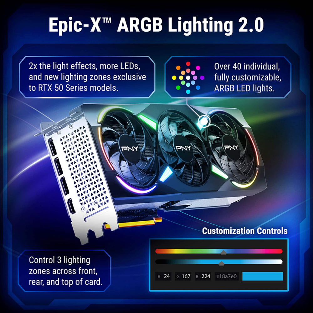 Tarjeta de Video PNY NVIDIA GeForce RTX 5070 Ti Epic-X ARGB Overclocked 16GB GDDR7 - Negra