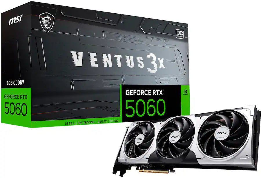 Tarjeta de Video MSI NVIDIA GeForce RTX 5060 8G VENTUS 3X OC 8GB GDDR7 PCI Express Gen 5 - Negra
