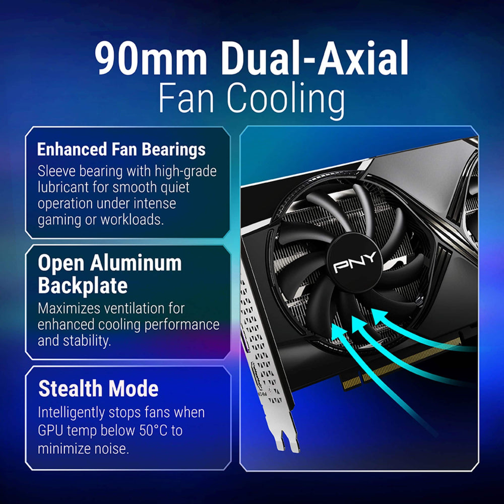 Tarjeta de Video PNY NVIDIA GeForce RTX 5060 Ti Overclocked 16GB GDDR7 con Doble Ventilador - Negra