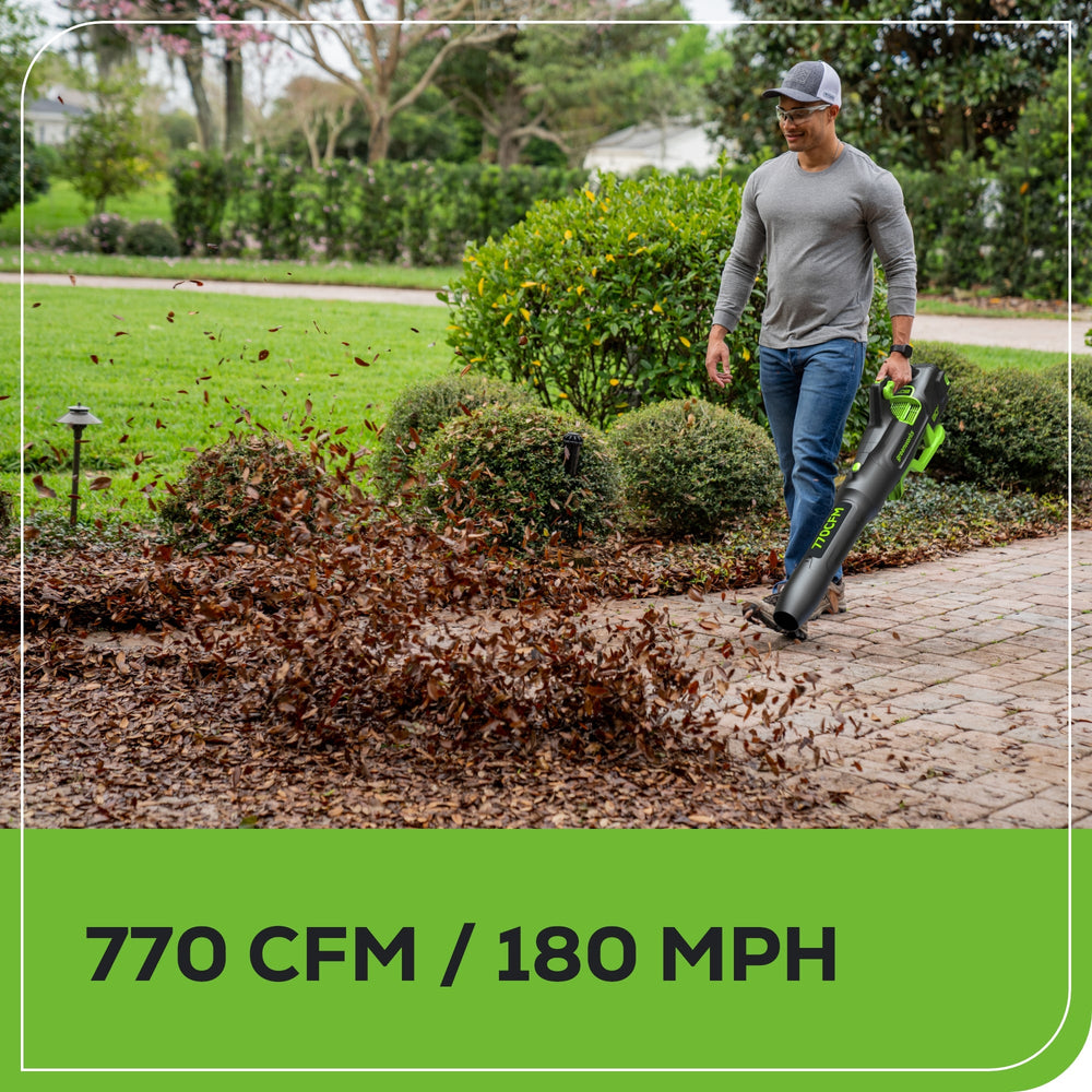 Sopladora inalámbrica Greenworks 80V 770 CFM con batería 4.0 Ah y cargador