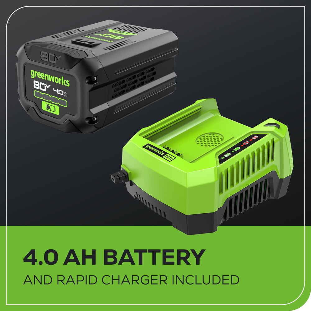 Sopladora inalámbrica Greenworks 80V 770 CFM con batería 4.0 Ah y cargador