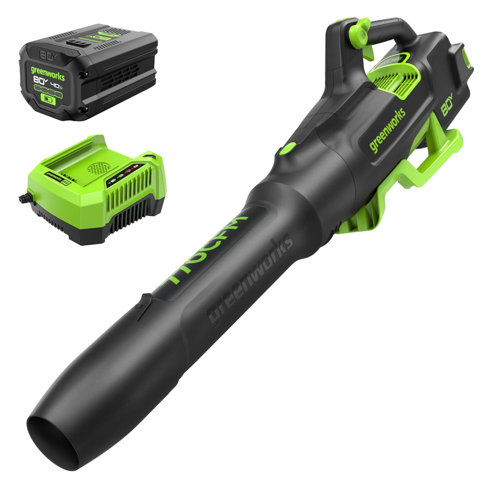 Sopladora inalámbrica Greenworks 80V 770 CFM con batería 4.0 Ah y cargador