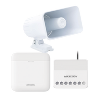 (AXPRO) KIT de alarma AX PRO con sirena cableada 30W / Incluye: 1 Hub con Batería de respaldo / 1 Sirena Cableada de 30 Watts IP65 / 1 Relevador Inalámbrico 0 a 36 VCC / Compatible con Hik-Connect P2P