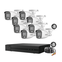 Kit TurboHD 1080p / DVR 8 Canales / 8 Cámaras Bala ColorVu con Microfono Integrado / Fuente de Poder / Accesorios de Instalación