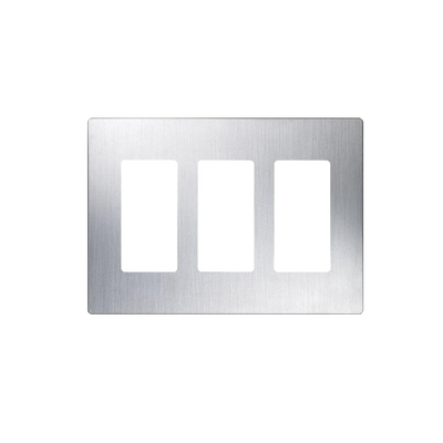 Placa de pared Claro de 3 espacios sin tornillos visibles, acabado en acero inoxidable, para atenuadores y controles Lutron Maestro, Diva, Skylark y control Pico