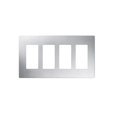 Placa de pared Claro de 4 espacios, acabado acero inoxidable, sin tornillos ni herrajes visibles, para atenuadores y dispositivos Lutron estilo Designer