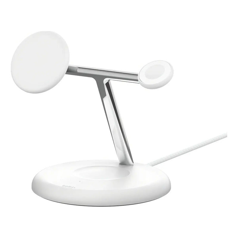 Estación De Carga Inalámbrica 3 En 1 Belkin Qi2 De 15w Para iPhone Y Apple Watch, Blanco