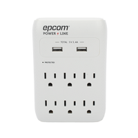 Multicontacto de Pared 110 Vca / Supresor de Picos 1080 Joules / 6 x Nema 5-15P / 2 x USB (5V @3.4A)