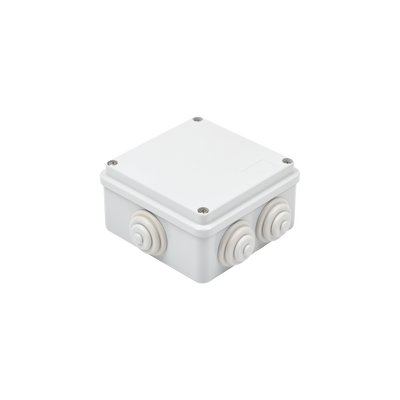 Caja Estanca de PVC Para Derivación y Conexión, 6 Entradas, Tapa Atornillada,100x100x50 mm (Área Interna), Uso Exterior IP55, Material que no Propaga el Fuego y Libre de Hálogenos
