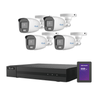 Kit TurboHD 1080p + SSD 1 TB / DVR 4 Canales / 4 Cámaras Bala ColorVu con Micrófono Integrado / Fuente de Poder / Accesorios de Instalación