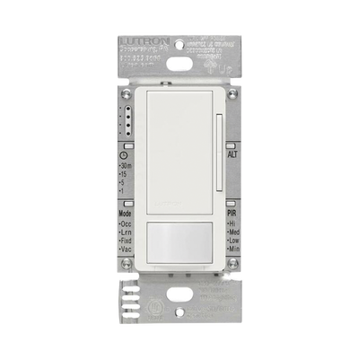 Atenuador 0-10 V con sensor de presencia Maestro para balastros electrónicos y drivers LED, 120-277 V, 8 A, tecnología XCT, unipolar o 3 vías, color blanco