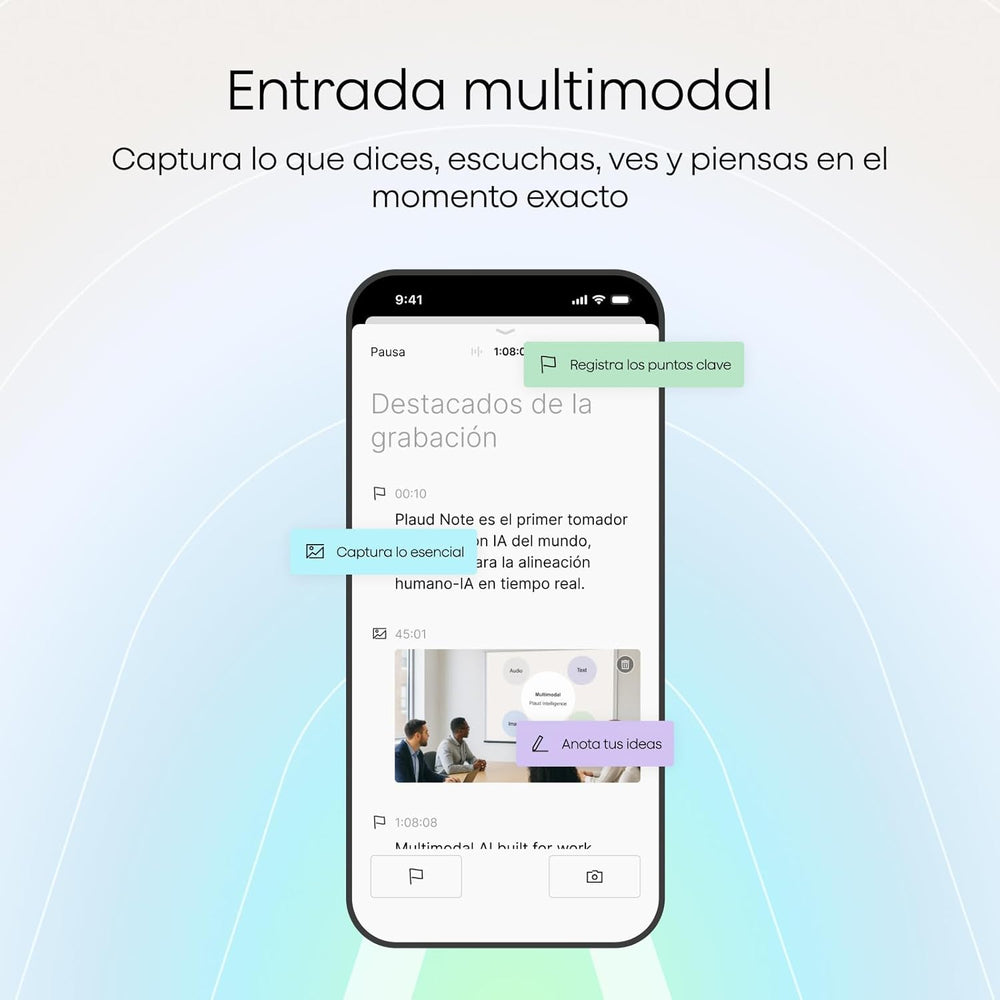 Plaud Note Grabadora de Voz IA. Transcribe y Resume con tecnología de IA. Soporta 112 Idiomas, 64GB de Memoria - Color negro