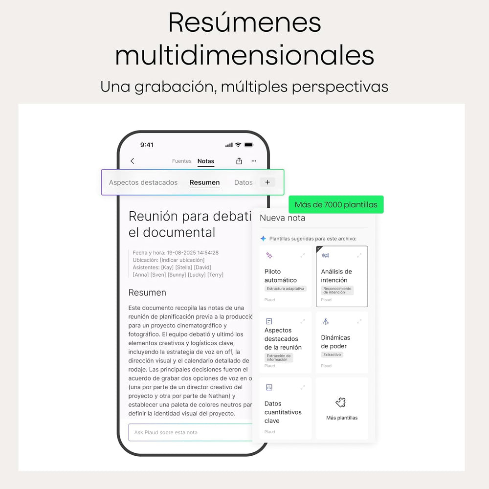Plaud Note Grabadora de Voz IA. Transcribe y Resume con tecnología de IA. Soporta 112 Idiomas, 64GB de Memoria - Color negro
