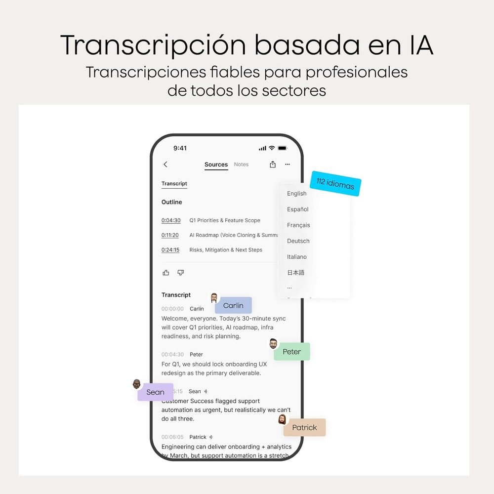 Plaud Note Grabadora de Voz IA. Transcribe y Resume con tecnología de IA. Soporta 112 Idiomas, 64GB de Memoria - Color negro
