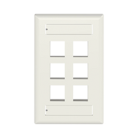 Placa de Pared Vertical, Salida Para 6 Puertos Keystone, Con Espacios Para Etiquetas, Color Blanco Mate