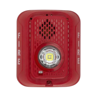 Sirena con Lámpara LED Estroboscópica / a 2 Hilos / Montaje en Pared / 24 Vcd / Configuración Estroboscópica Seleccionable / Texto en Inglés / Color Rojo