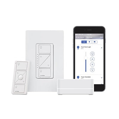 Kit de inicio Caseta Wireless con hub Smart Bridge Pro, atenuador de pared de 120 V, control remoto Pico y placa Claro, compatible con Apple HomeKit, Alexa y Google Assistant