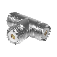 Adaptador en forma T, de Conector UHF Hembra (SO-239) a Doble Conector UHF Hembra, Níquel/ Plata/ Delrin.