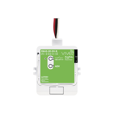 Módulo de relevador inalámbrico PowPak de 5 A con Softswitch, 120/277 V, para cargas generales de iluminación, con controles Pico y sensores Radio Powr Savr del sistema Vive
