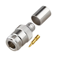 Conector N Hembra Inverso de Anillo Plegable para Cables 9913, RG-8/U, LMR-400, Grupo I, Níquel/ Oro/ Teflón.