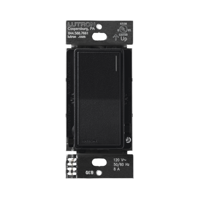 Apagador electrónico Sunnata de encendido y apagado, 8 A en iluminación y motores de 1/4 HP a 120 V, requiere neutro, color negro Midnight satinado, para sistema RadioRA 3