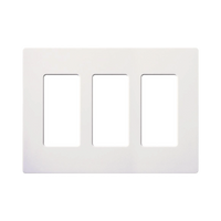 Placa de pared de 3 espacios sin tornillos visibles en acabado Snow satinado, compatible con atenuadores e interruptores Lutron Maestro, Diva, Claro y controles Pico