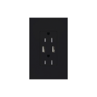 Tomacorriente de pared 15 A con dos puertos USB tipo A de 3.8 A para carga de dispositivos, resistente a manipulaciones, línea Satin Colors color Midnight