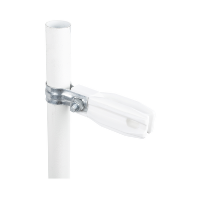 Aislador de Paso o Esquina Blanco con Abrazadera / 1 Pulgada (25 mm) / Resina Virgen 100% / Anti-Arqueo / Acero Galvanizado / Poste Cerco Eléctrico