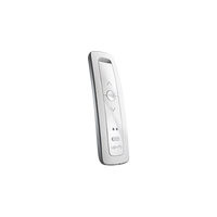 Control remoto 2 canales para motores de persiana Somfy con señal inalámbrica, instrucciones: sube, baja y detener, con posición favorita programada.
