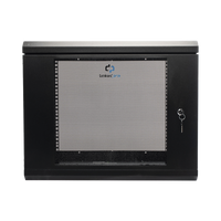 Gabinete de Pared de 9U con Puerta de Cristal Templado, 455 mm de Profundidad, Rack de 19'', Acero Reforzado Color Negro.