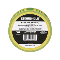 Cinta Eléctrica STRONGHOLD para Aislar, de PVC, Uso Construcción General en Tierras Físicas, Grosor de 0.13 mm (5 mil), Ancho de 19.05 mm, y 20.12 m de Largo, Color Amarillo/Verde.