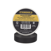 Cinta Eléctrica STRONGHOLD para Aislar, de PVC, Uso Profesional en Construcción Eléctrica, Grosor 0.18mm (7 mil), Ancho 19mm, y 20m Largo, Color Negro.