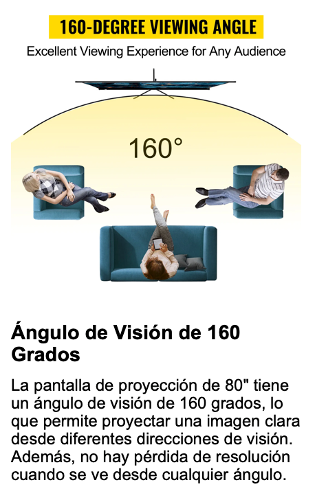 VEVOR Pantalla para Proyector 80