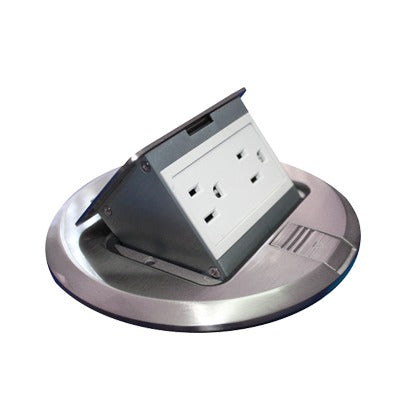 Mini Caja de Piso Redonda Acero Inoxidable (2 Contactos) (11000-12201)