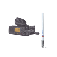 Kit de radio UM385BK | mas antena marina de fibra de vidrio TX-5101SYS/10M fabricada en fibra de vidrio con base roscable de acero inoxidable