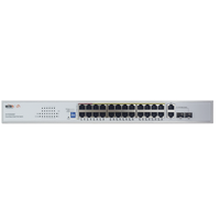 Switch PoE (802.3af/at/bt) / No administrable de largo alcance / Hasta 250m / Con 24 x 10/100Mbps + 2 x SFP Gigabit Combo / 280 W