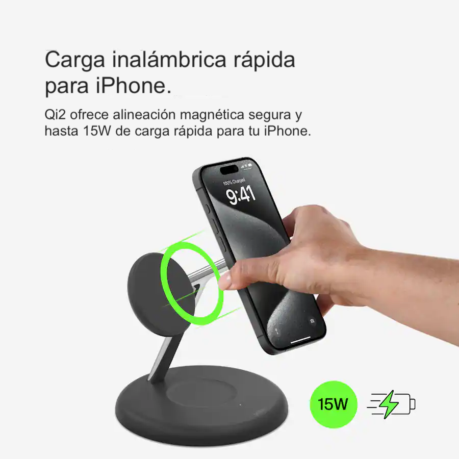 Belkin - Base de carga 3-en-1 con cargador inalámbrico Qi2 de 15W, carga rápida para iPhone 17, AirPods, Apple Watch y más (adaptador de 36W incluido)