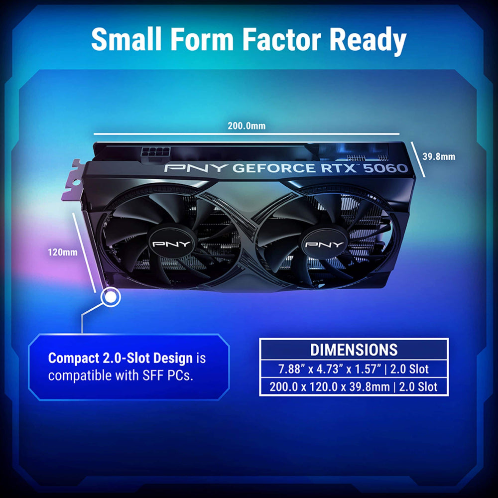 Tarjeta de Video PNY NVIDIA GeForce RTX 5060 Overclocked 8GB GDDR7 con Doble Ventilador