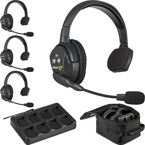 Eartec UltraLITE Sistema de Intercomunicación Inalámbrico Full-Duplex para 4 Personas con 4 Auriculares de Un Solo Oído (1.9 GHz, DETC)
