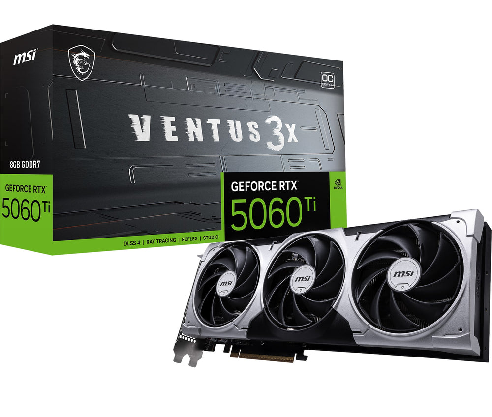 Tarjeta de Video MSI NVIDIA GeForce RTX 5060 Ti VENTUS 3X OC Edition 8GB GDDR7 - Negro/Plata