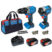Kit Taladro Percutor y Atornillador de Impacto 20V / Motor Brushless / 2 Baterías 4.0Ah Li-ion / Cargador y Bolsa de Transporte